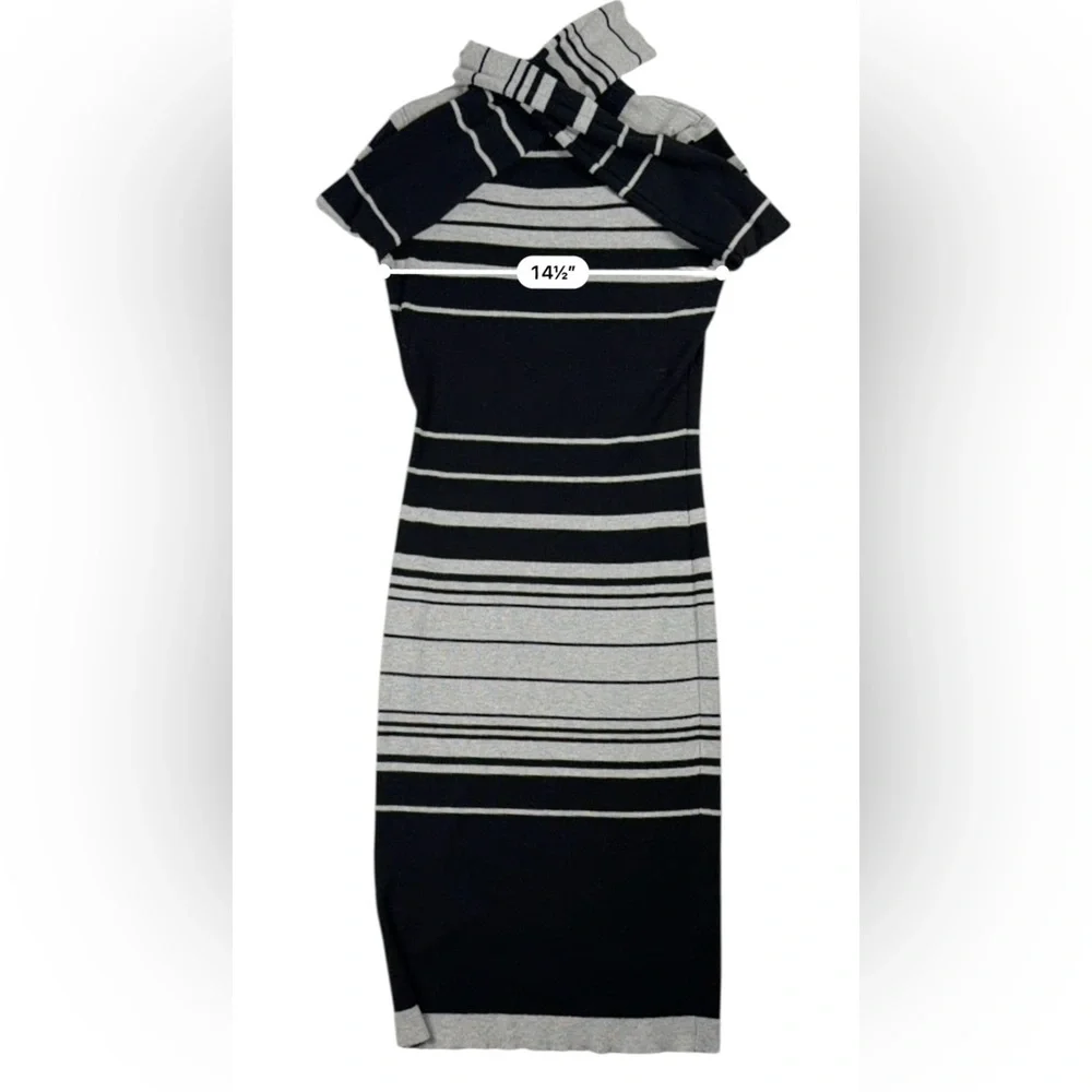 Love Always by FCT Black & Gray Striped Mock-Neck Sweater Midi Dress – Size XL - Picture 13 of 17